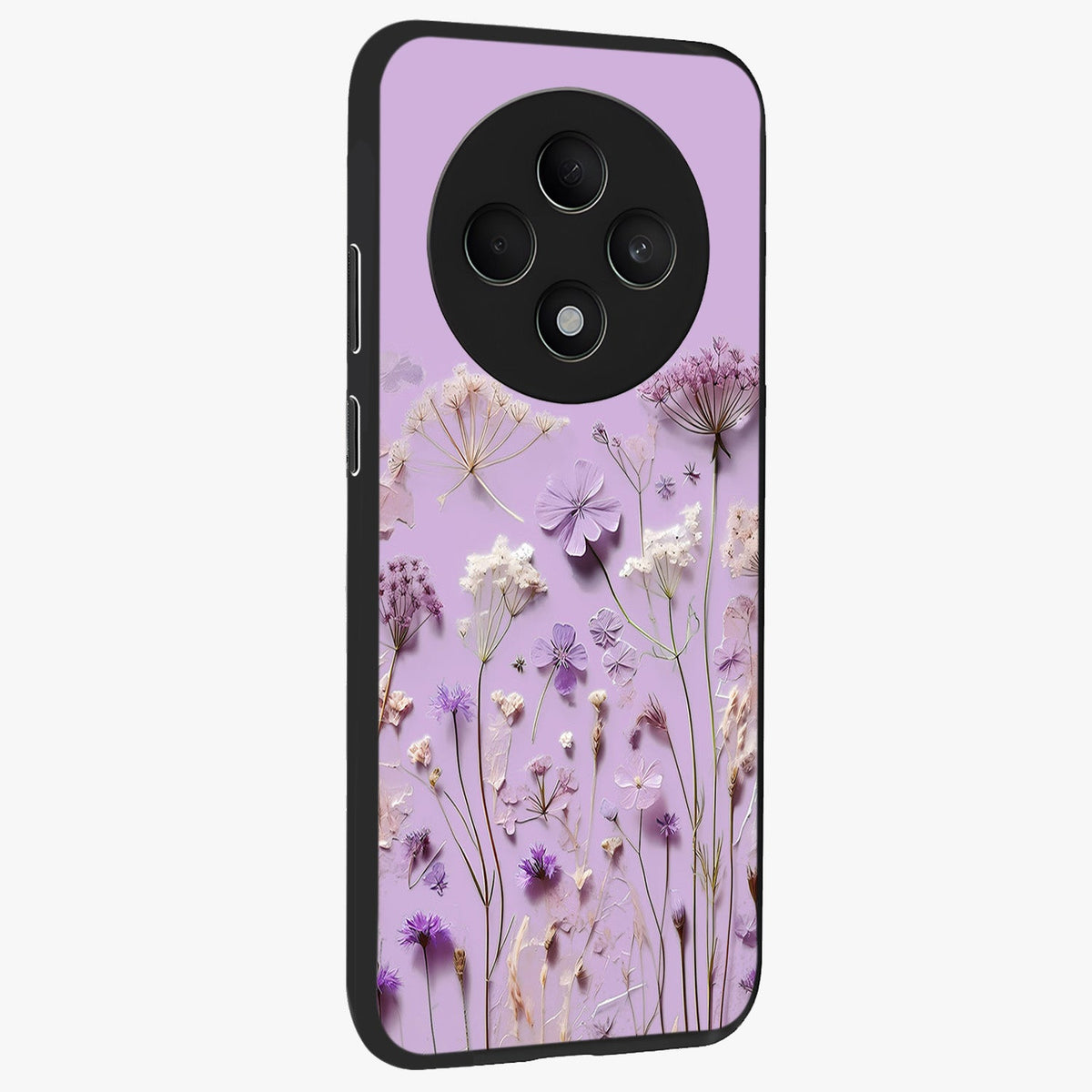 Lavender Blossom Dream Glass Case upright view showcasing delicate lavender blossom artwork with peaceful floral theme.