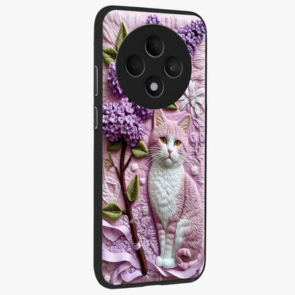 Lavender Cat Whimsy Glass Case upright view showcasing charming cat artwork with whimsical lavender theme.