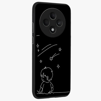 Line Art Boy With Shooting Stars Glass Case upright view showcasing artistic shooting star illustration with minimal style.