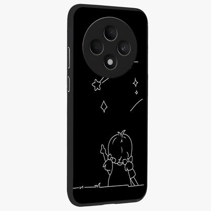 Line Art Girl With Shooting Stars Glass Case upright view showcasing delicate shooting stars artwork with minimal artistic theme.