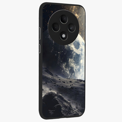 Lunar Horizon Glow Glass Case upright view showcasing radiant lunar artwork with calm cosmic theme.