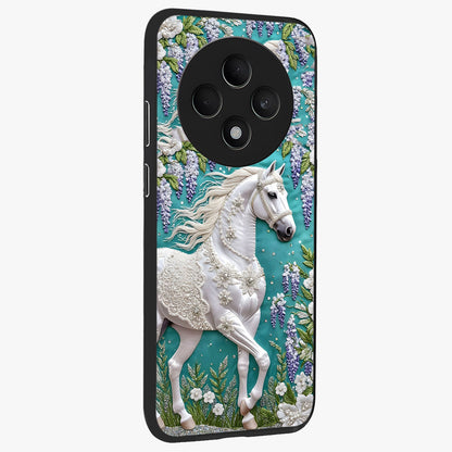 Majestic Floral Stallion Glass Case upright view showcasing dramatic horse artwork with decorative floral theme.