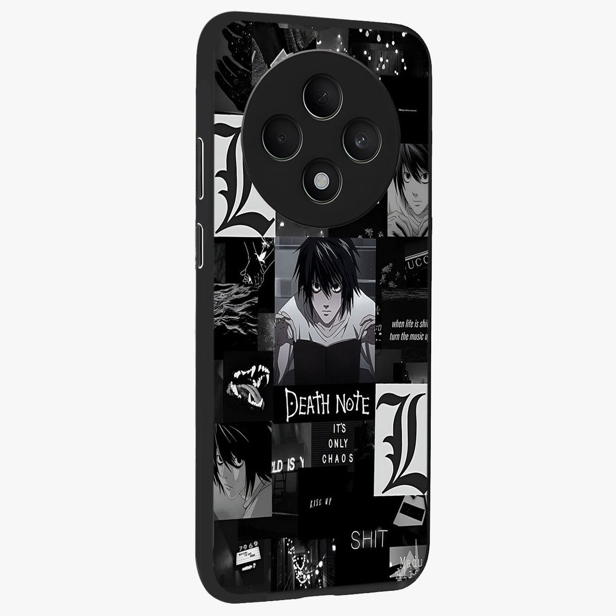 Midnight Chaos Mind Glass Case upright view showcasing expressive abstract artwork with bold dark theme.