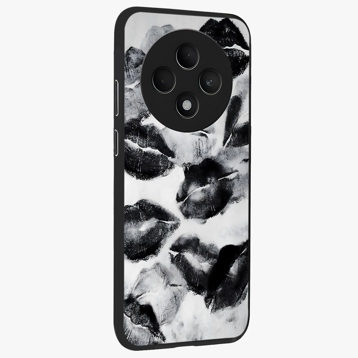 Midnight Kiss Marks Glass Case upright view showcasing stylish kiss mark artwork with trendy romantic theme.