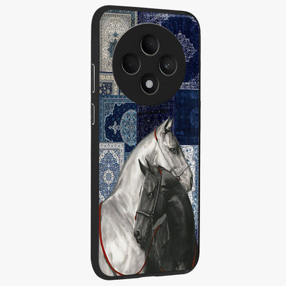 Midnight Stallion Blues Glass Case upright view showcasing dramatic horse artwork with bold artistic theme.