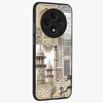 Mughal Marble Legacy Glass Case upright view showcasing ornate Mughal design with luxurious traditional theme.