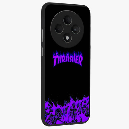 Neon Flame Riot Glass Case upright view showcasing dynamic flame artwork with energetic neon theme.