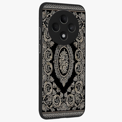 Noir Bloom Elegance Glass Case upright view showcasing graceful floral artwork with luxurious dark theme.