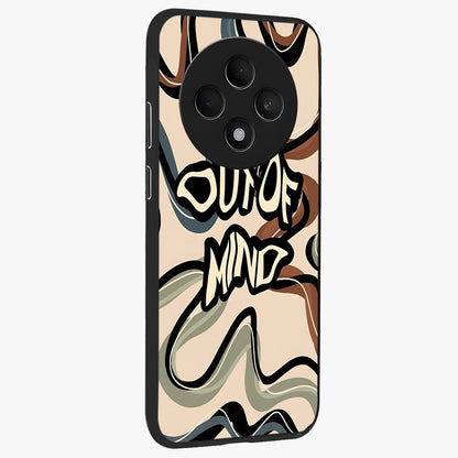 Out Of Mind Glass Case upright view showcasing striking typography artwork with edgy conceptual theme.