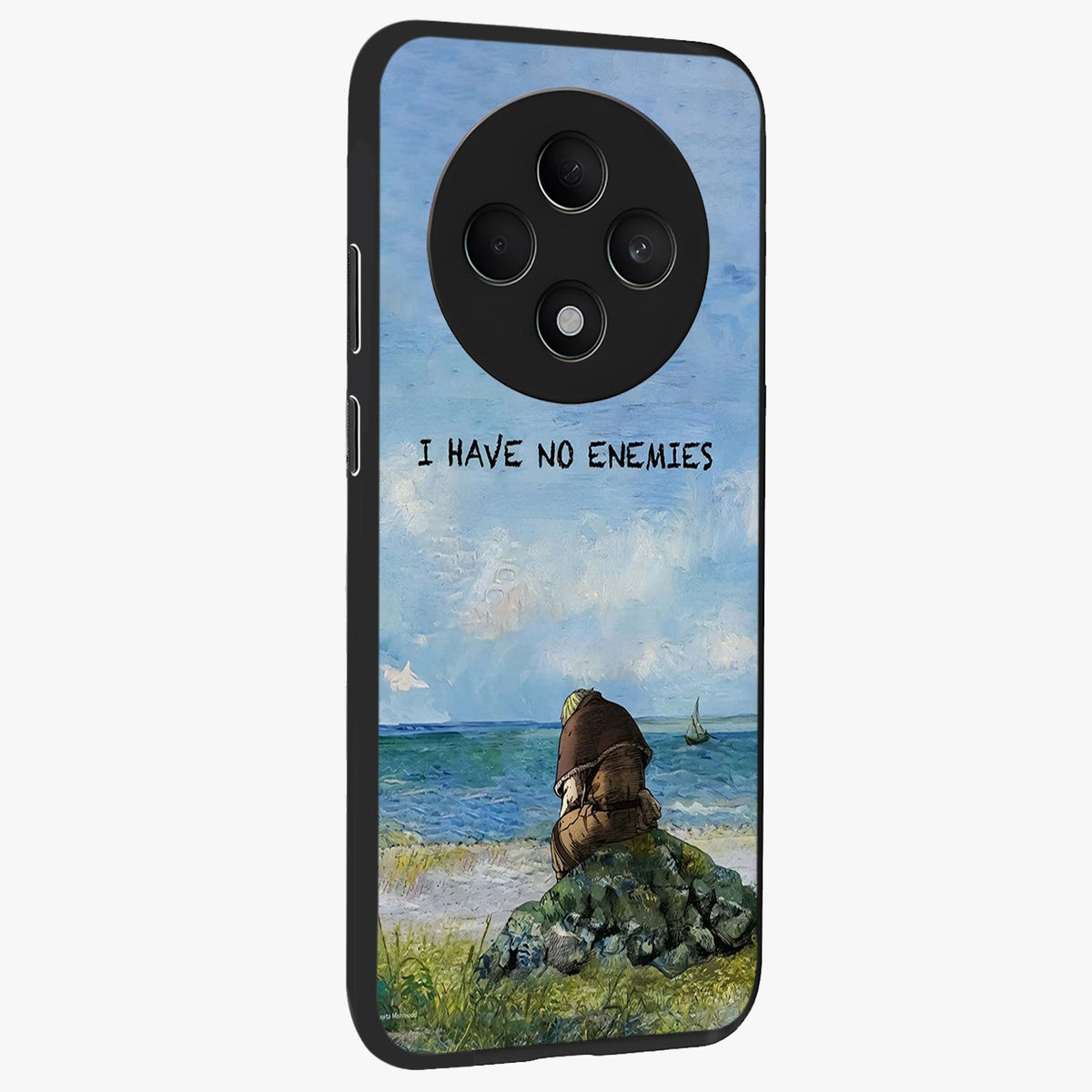Peace Beyond War Glass Case upright view showcasing powerful peace symbol artwork with inspirational theme.