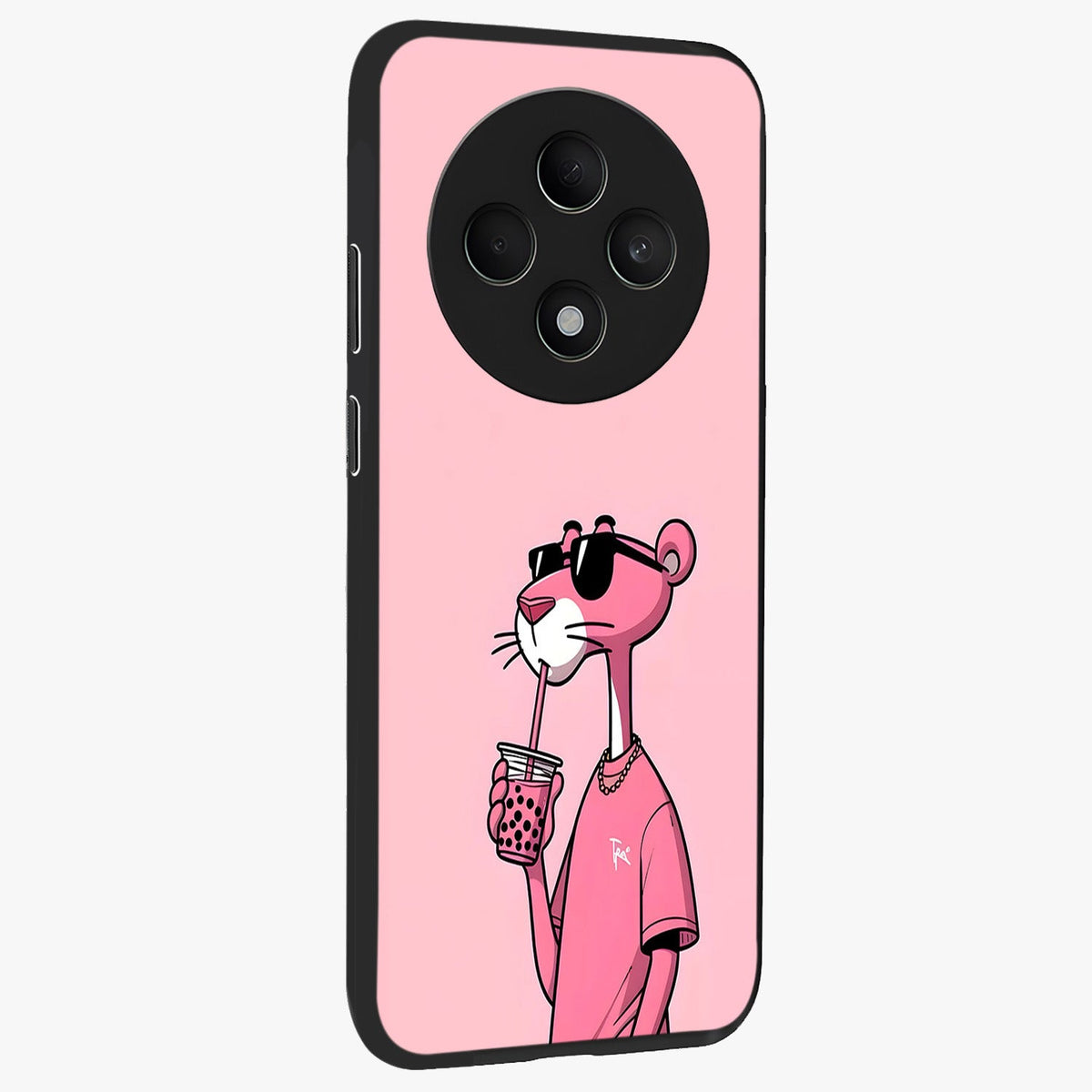 Pink Panther Glass Case upright view showcasing fun animated artwork with stylish retro cartoon theme.