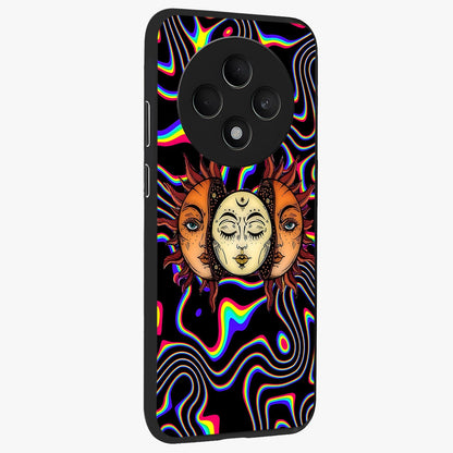 Psychedelic Sun Glass Case upright view showcasing trippy sun artwork with bold psychedelic theme.