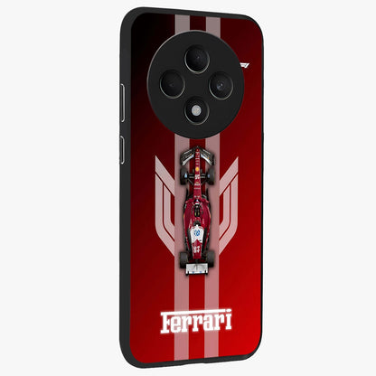 Red Ferrari F1 Vertical Glass Case upright view showcasing powerful Formula car artwork with dynamic motorsport theme.