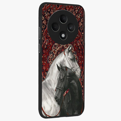 Regal Stallion Tapestry Glass Case upright view showcasing powerful horse artwork with elegant tapestry theme.