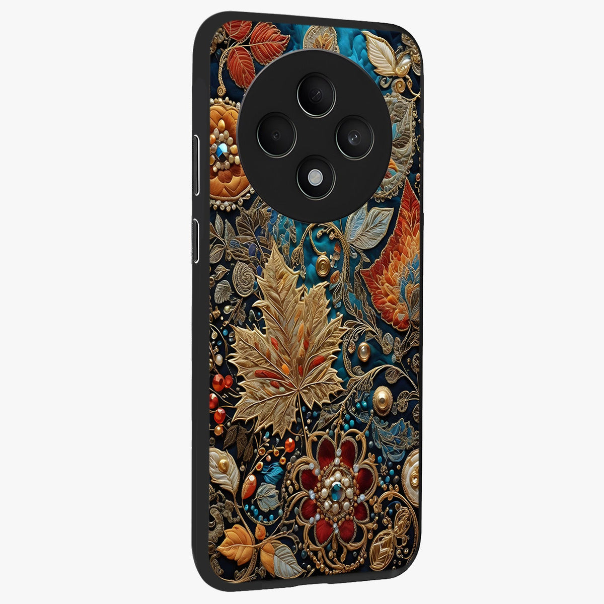 Royal Jewel Garden Glass Case upright view showcasing rich floral artwork with luxurious garden theme.