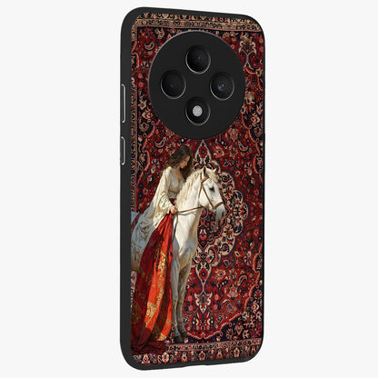 Royal Rider Tapestry Glass Case upright view showcasing detailed rider artwork with classic tapestry theme.