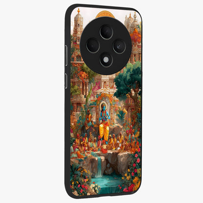Sacred Sunlight Gods Glass Case upright view showcasing glowing divine artwork with sacred mythological theme.