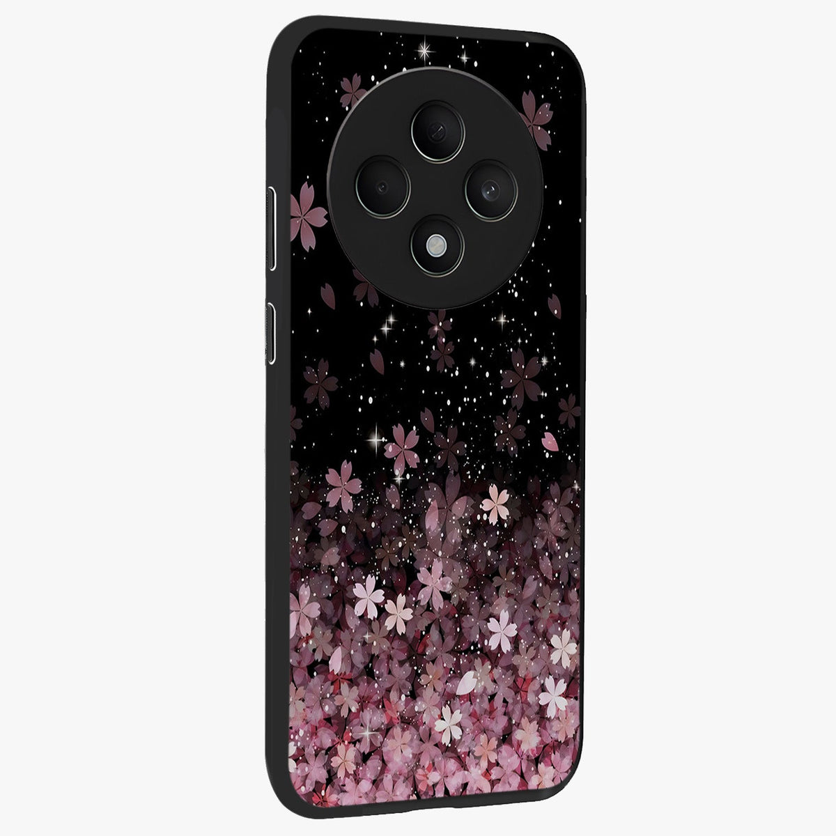 Small Starry Flowers Glass Case upright view showcasing charming floral artwork with dreamy starry theme.