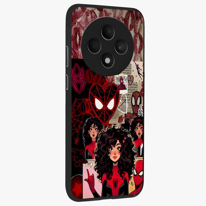 Spider Love Story Glass Case upright view showcasing charming superhero artwork with romantic comic theme.