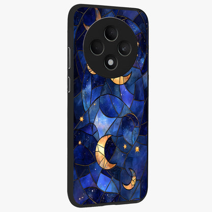 Starlit Sky Tapestry Glass Case upright view showcasing elegant starry sky artwork with cosmic decorative theme.