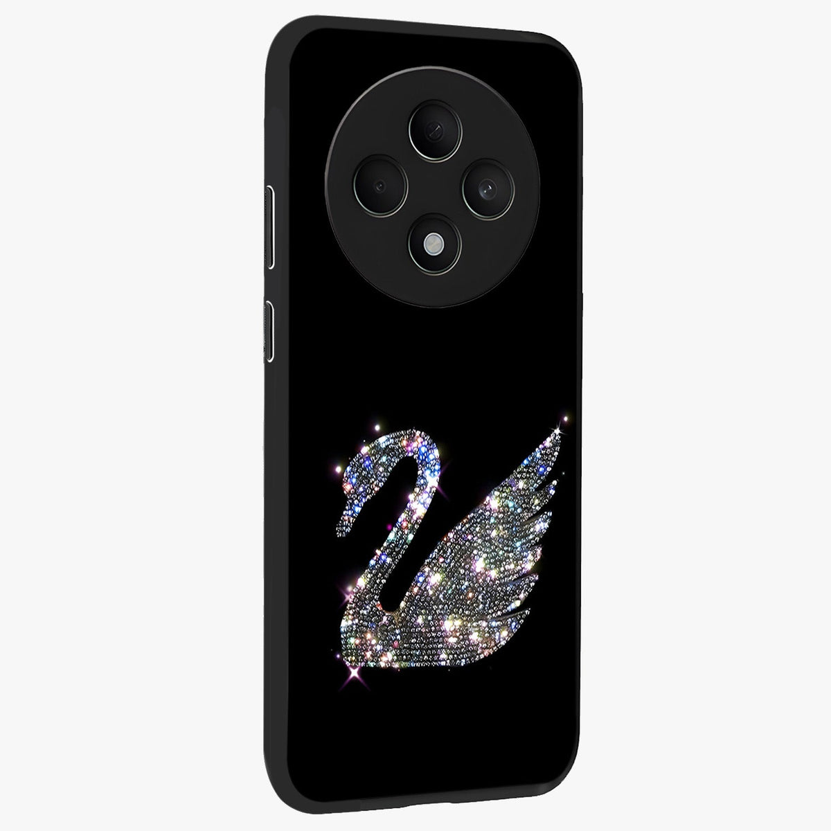Starlit Swan Grace Glass Case upright view showcasing beautiful swan artwork with peaceful night themed design.