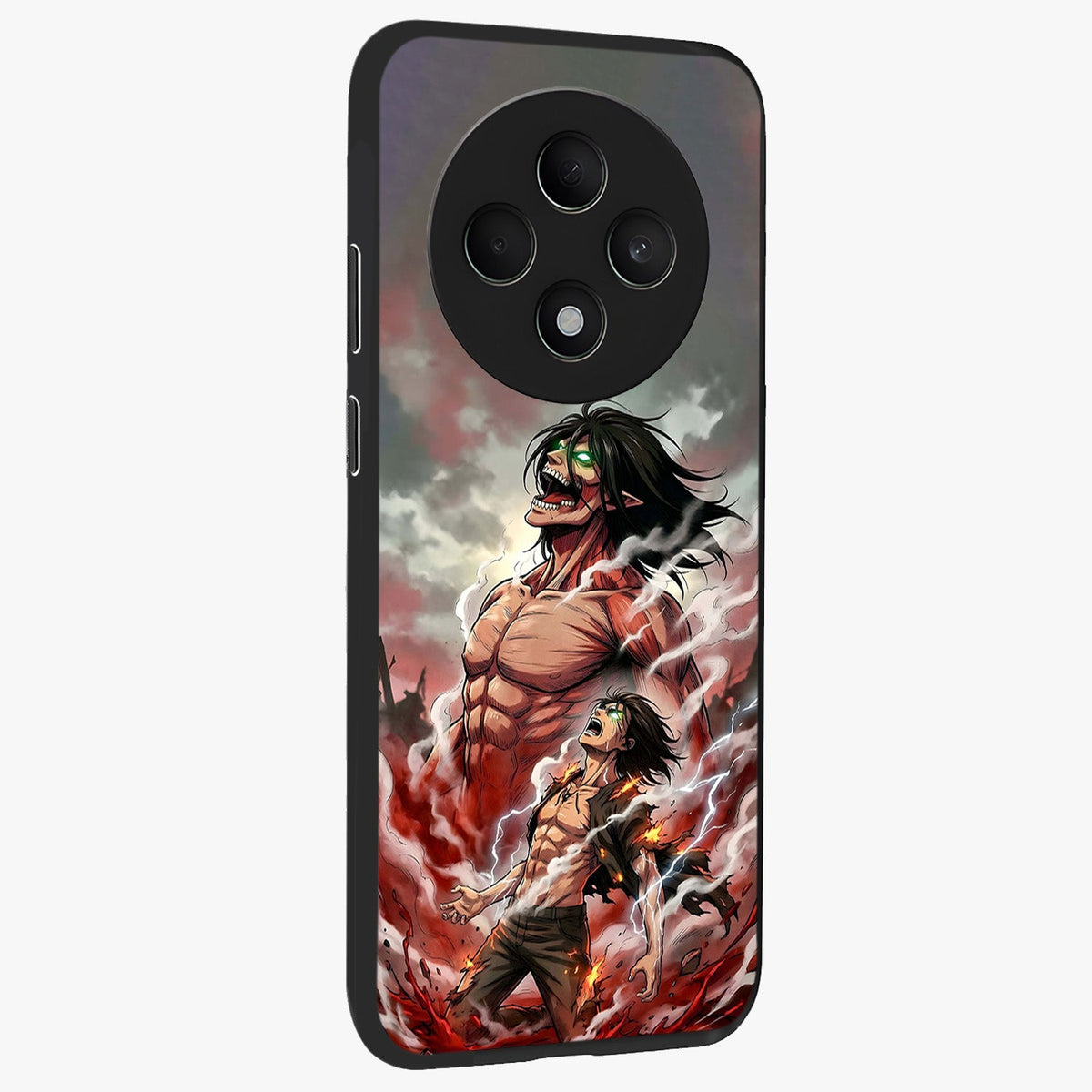 Titan Awakening Fury Glass Case upright view showcasing intense titan artwork with epic fantasy theme.