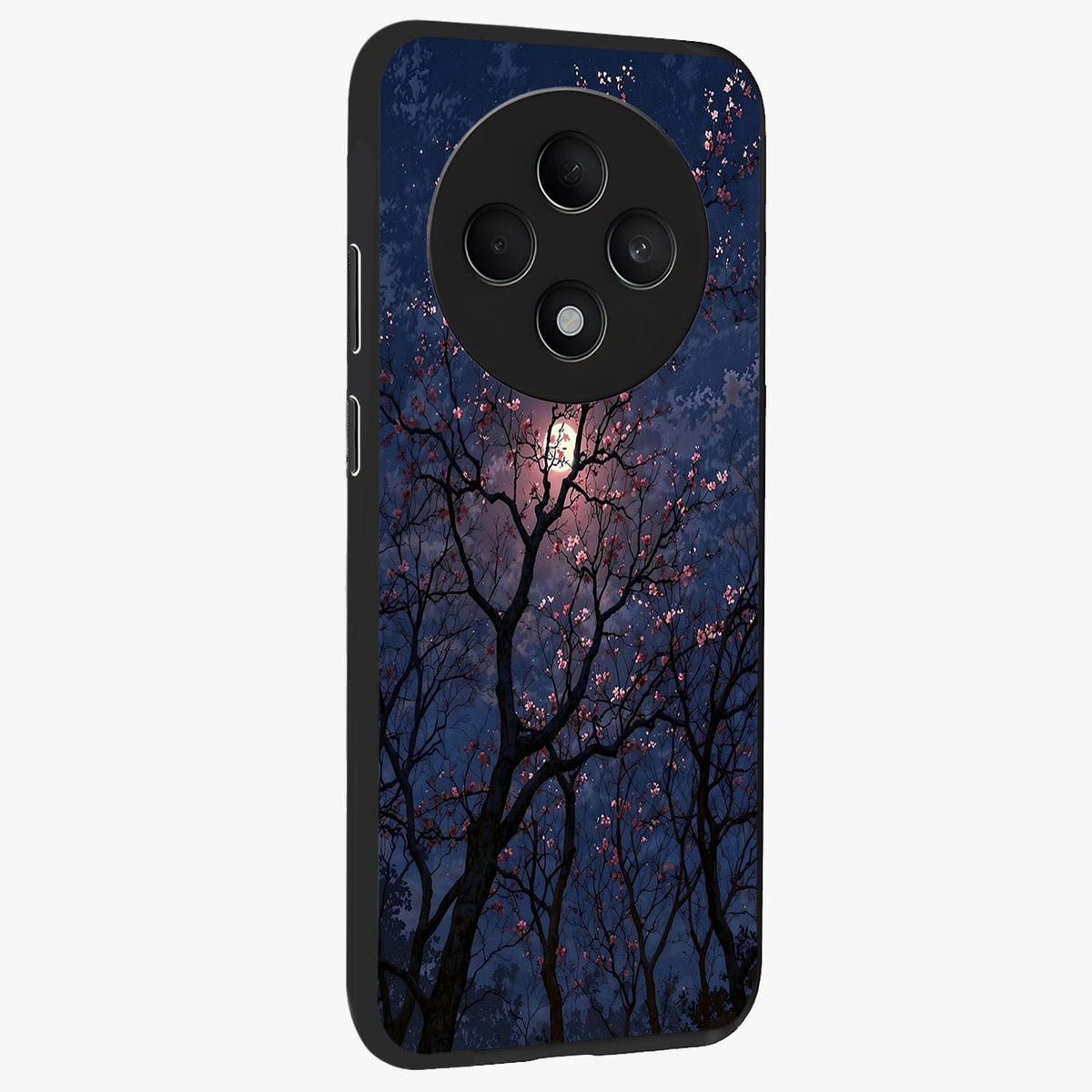 Twilight Sakura Serenade Glass Case upright view showcasing beautiful cherry blossom artwork with serene evening theme.