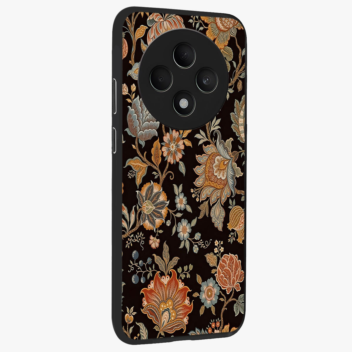 Vintage Floral Dream Glass Case upright view showcasing delicate floral artwork with timeless vintage theme.