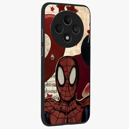 Web Warrior Vibes Glass Case upright view showcasing energetic superhero artwork with bold action theme.