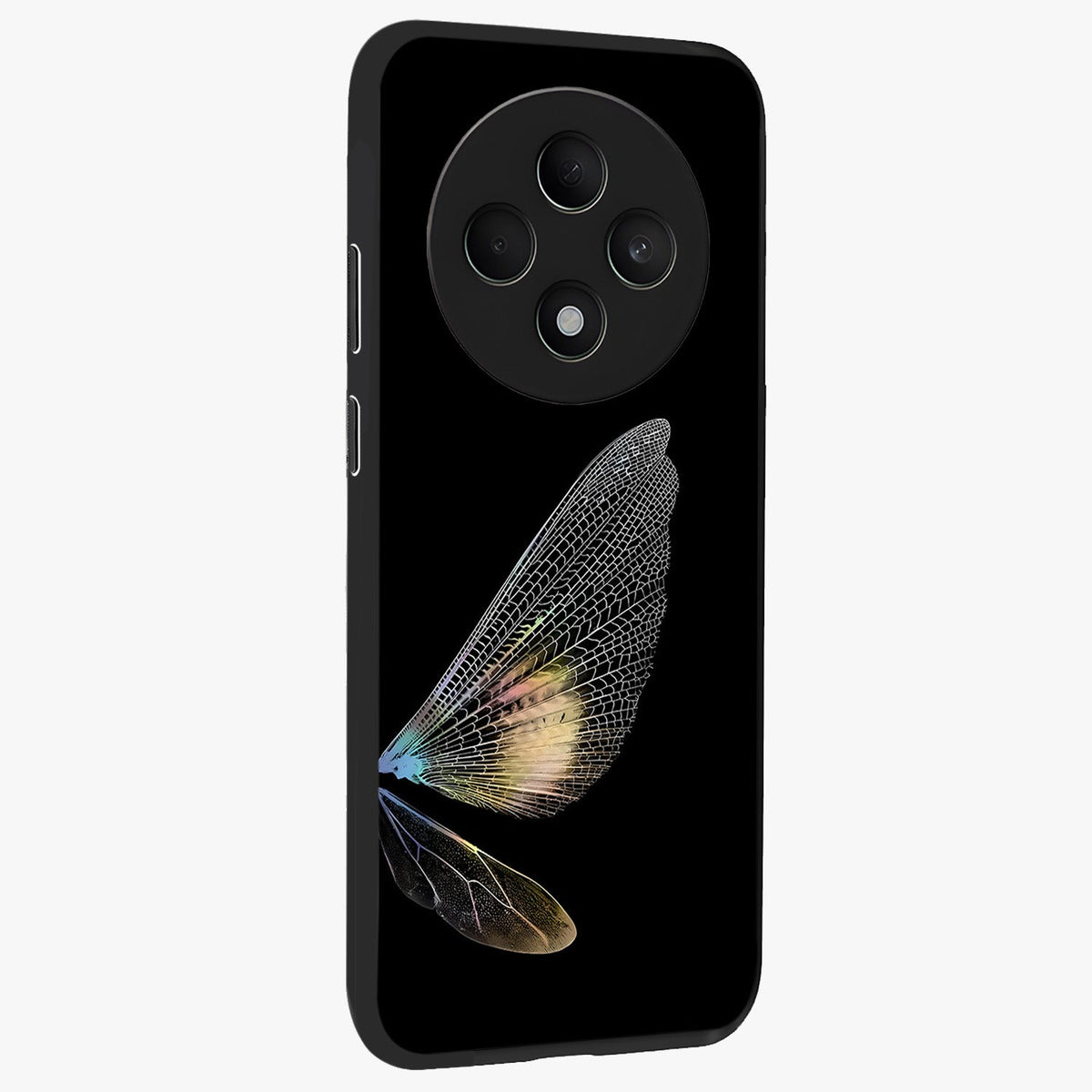 Whispers Of Wings Glass Case upright view showcasing elegant wing artwork with light airy theme.