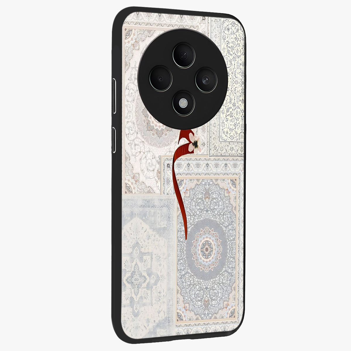 White Aesthetic Bow Glass Case upright view showcasing delicate ribbon bow artwork with cute minimalist theme.