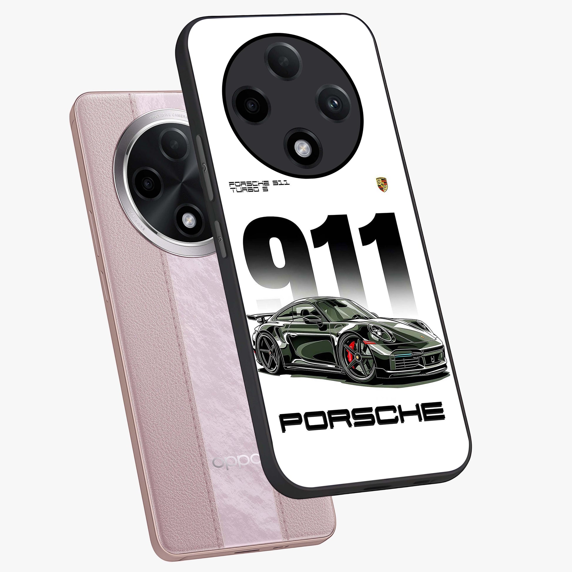 911 Turbo Dominance Glass Case displayed in premium angled mockup highlighting sporty car illustration and sleek glass surface.
