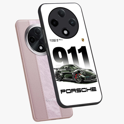 911 Turbo Dominance Glass Case displayed in premium angled mockup highlighting sporty car illustration and sleek glass surface.