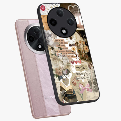 Aesthetic Brown Vintage Collage Glass Case displayed in angled mockup highlighting vintage aesthetic collage design.