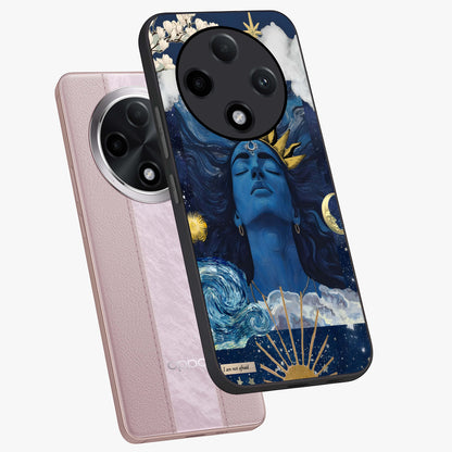 Aesthetic Lord Shiva Glass Case displayed in angled mockup highlighting spiritual Shiva illustration and sacred aesthetic design.