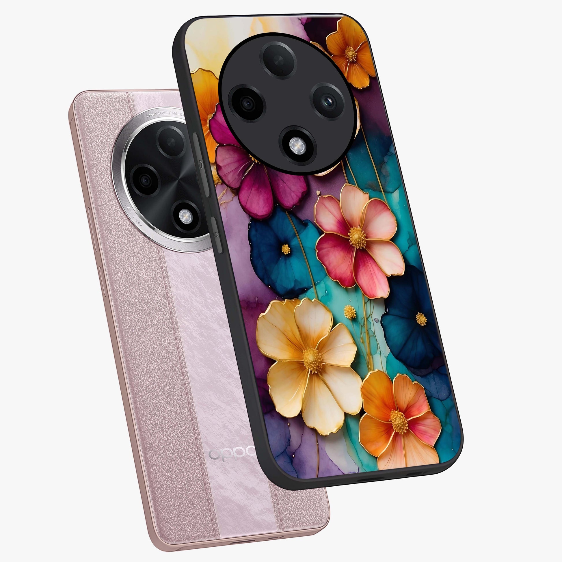 Artlyn Grace Flower Pattern Glass Case displayed in angled mockup highlighting delicate flower pattern design and smooth glass surface.