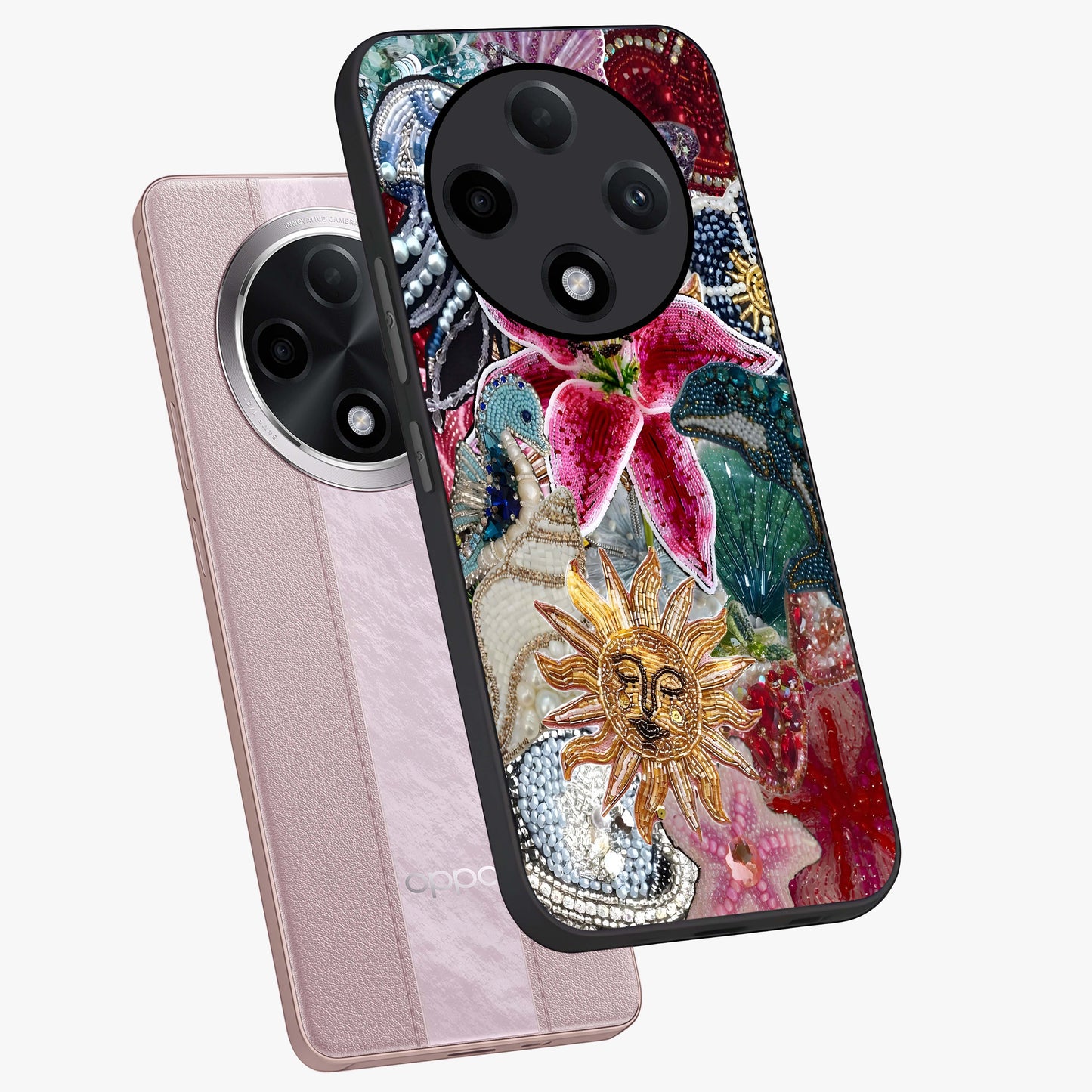 Beaded Garden Fantasy Glass Case displayed in angled mockup highlighting fantasy inspired floral bead pattern.