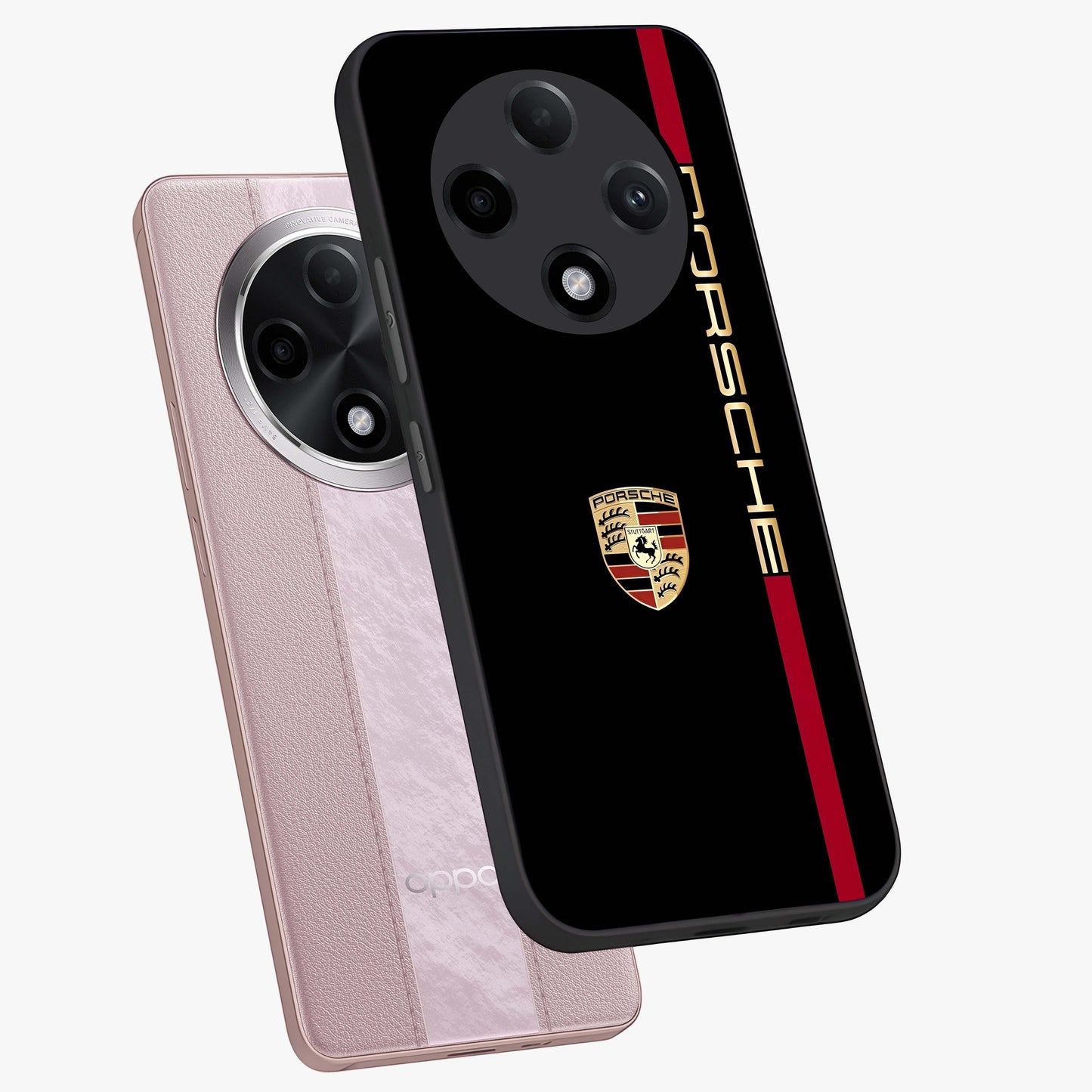 Black Minimal Porsche Glass Case displayed in angled mockup highlighting modern minimal car illustration and clean aesthetic design.