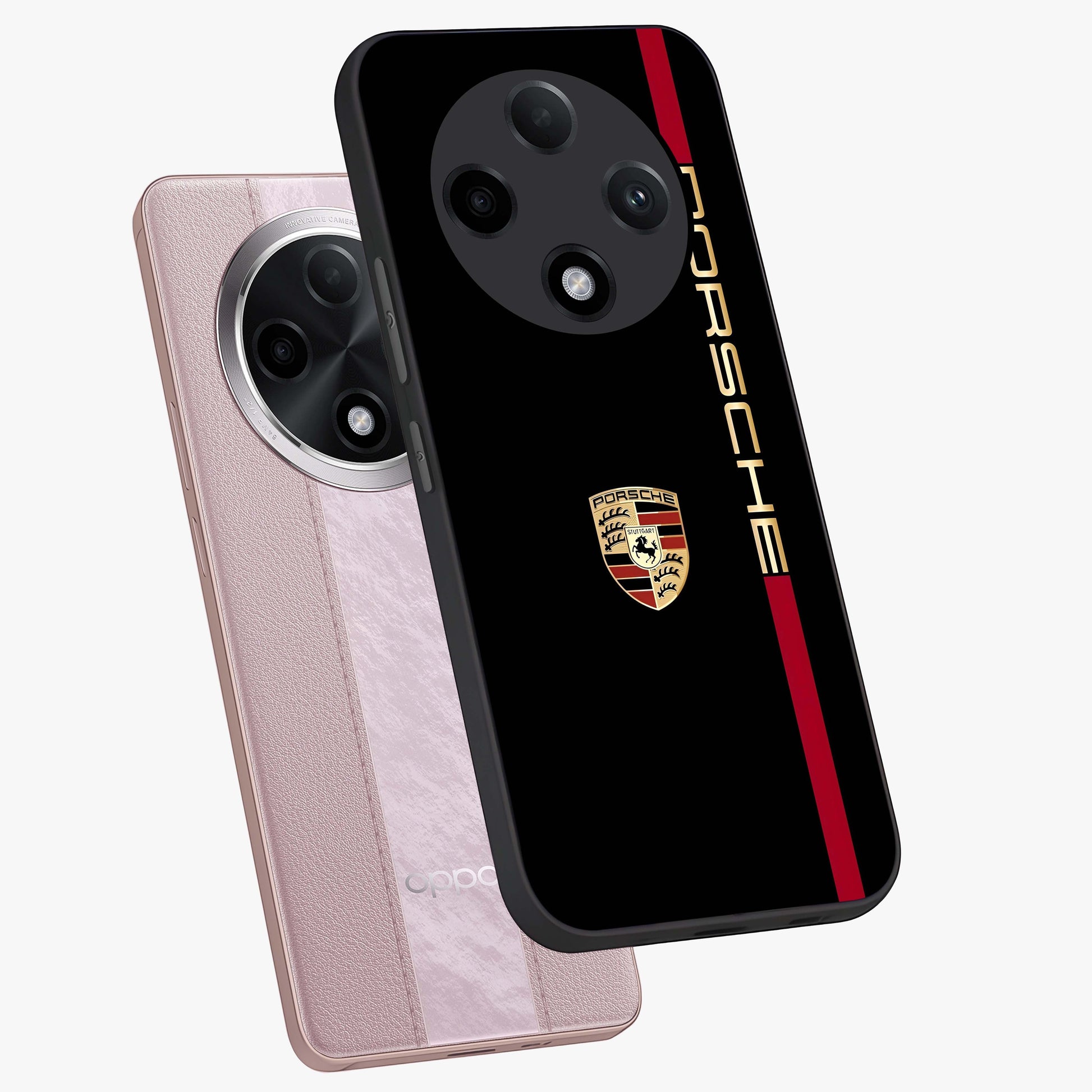 Black Minimal Porsche Glass Case displayed in angled mockup highlighting modern minimal car illustration and clean aesthetic design.
