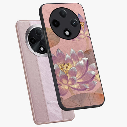 Blossom Mist Lotus Glass Case displayed in angled mockup highlighting delicate lotus illustration with calm aesthetic theme.