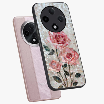 Blush Mosaic Bloom Glass Case displayed in angled mockup highlighting artistic mosaic flower pattern with aesthetic design.
