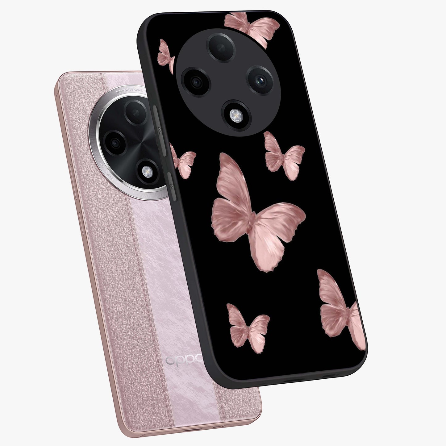 Butterfly Pattern Glass Case displayed in angled mockup highlighting delicate butterfly design and aesthetic pattern style.