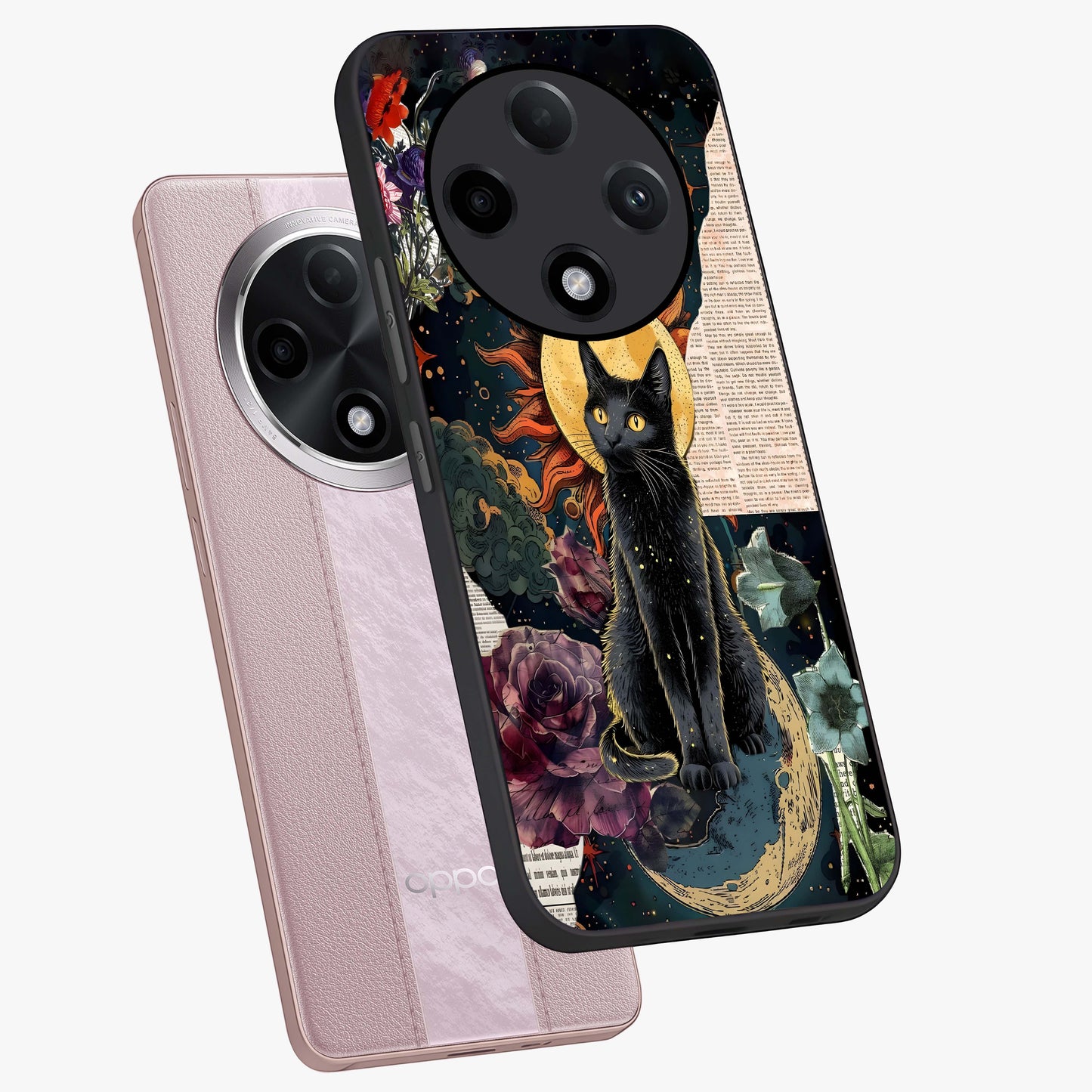 Celestial Black Cat Glass Case displayed in angled mockup highlighting cosmic black cat design with celestial aesthetic.