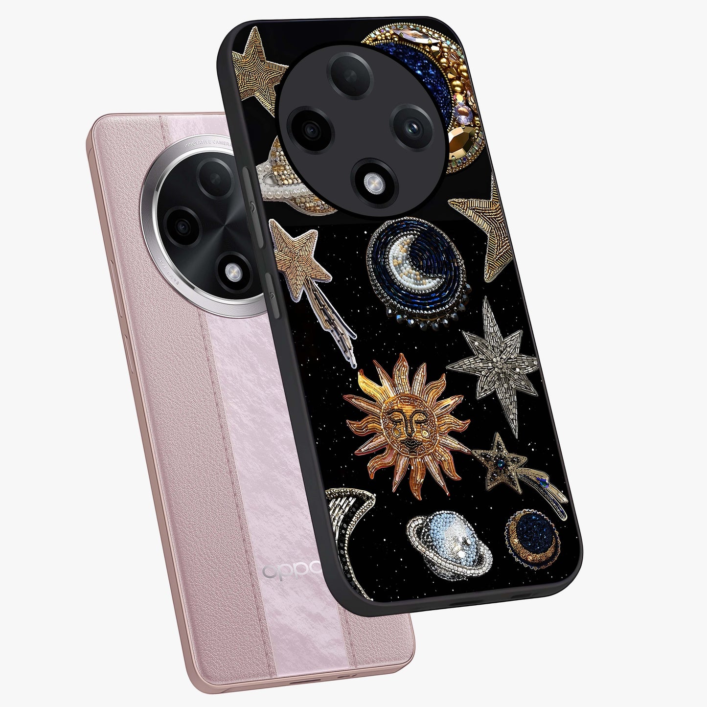 Celestial Gem Constellations Glass Case displayed in angled mockup highlighting gemstone inspired constellation design.