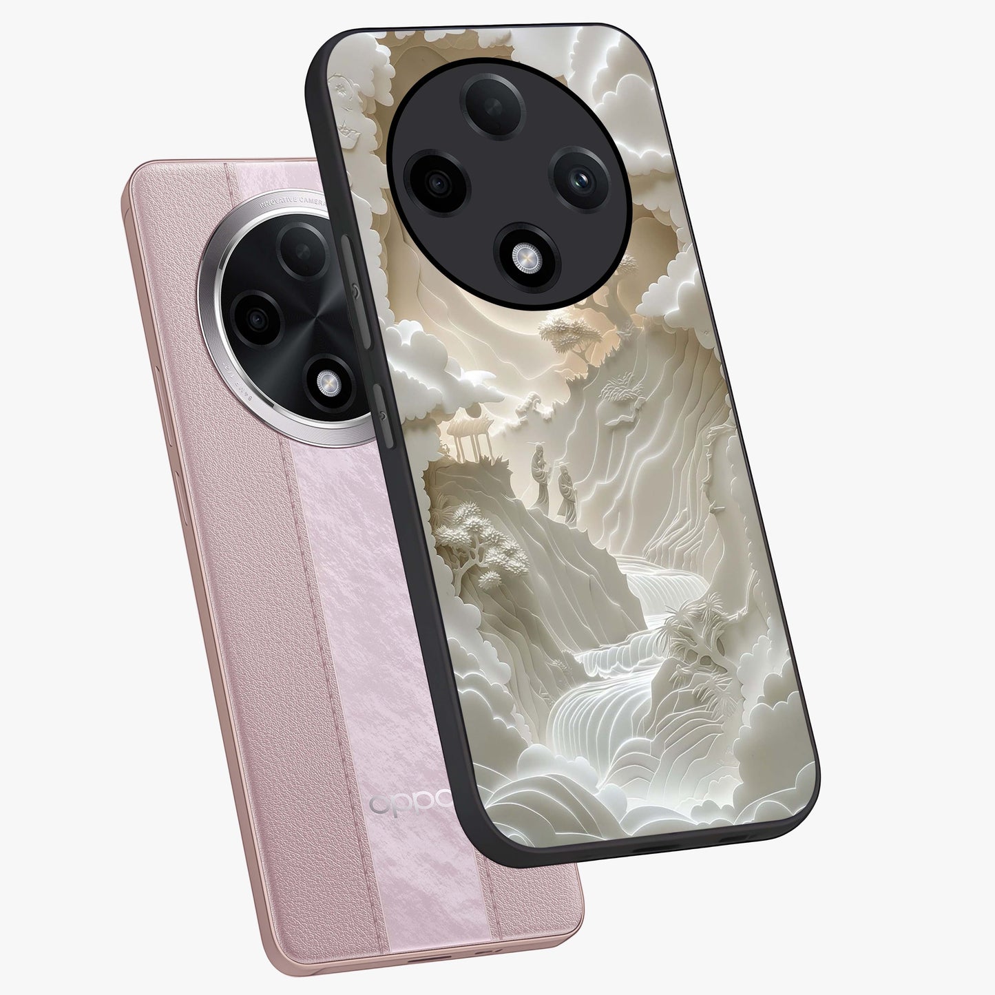 Celestial Origami Glass Case displayed in angled mockup highlighting geometric origami design with cosmic aesthetic theme.
