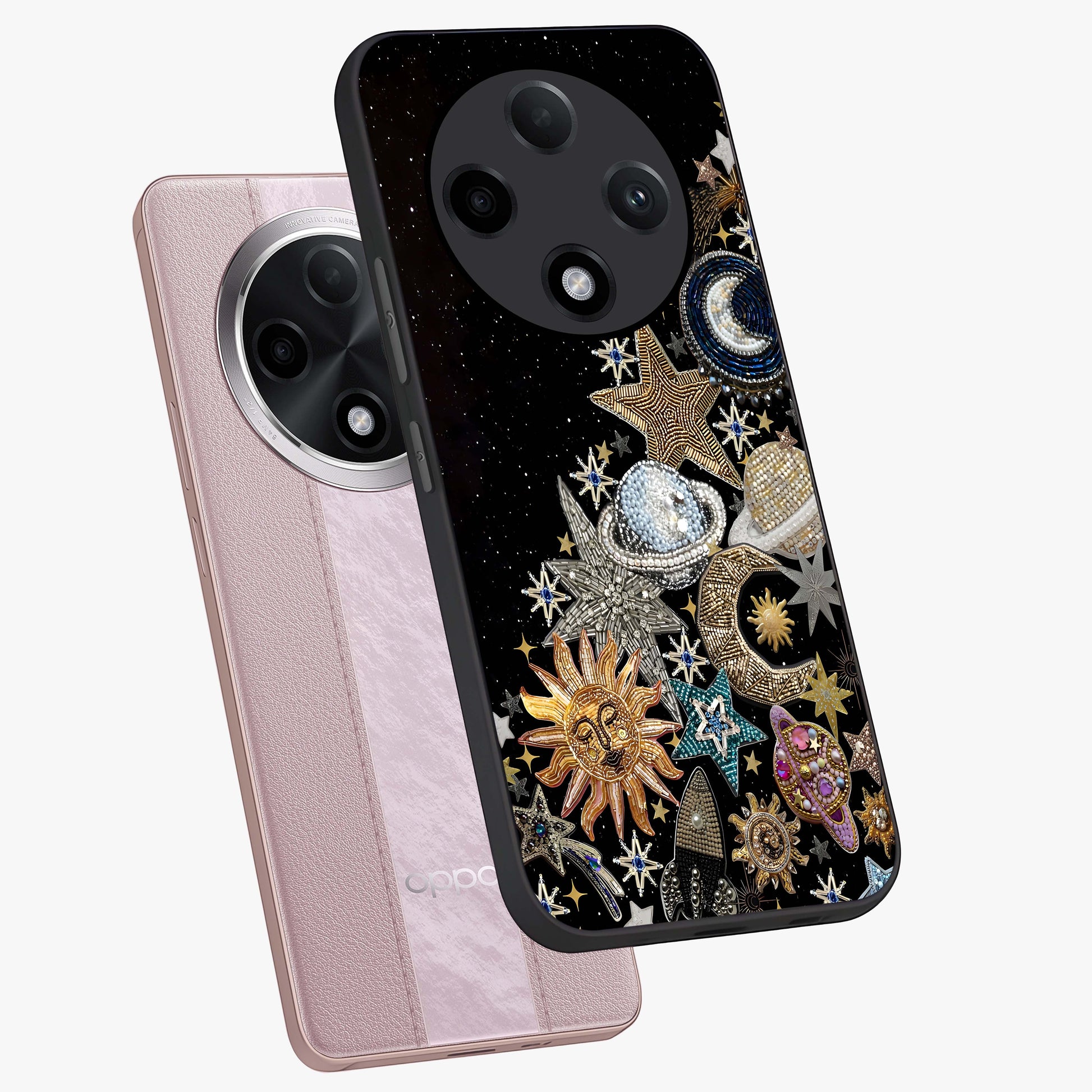 Cosmic Sparkle Dreams Glass Case displayed in angled mockup highlighting dreamy star sparkle design with celestial aesthetic.