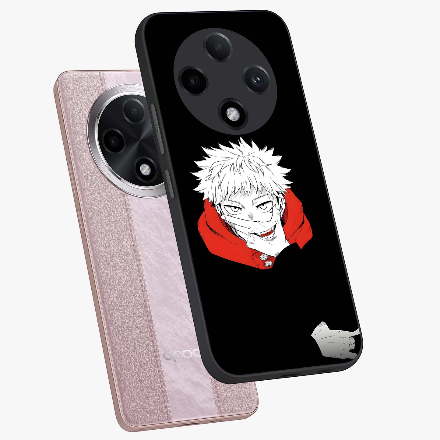 Crimson Chaos Smile Glass Case displayed in angled mockup highlighting edgy crimson smile design with graphic aesthetic.