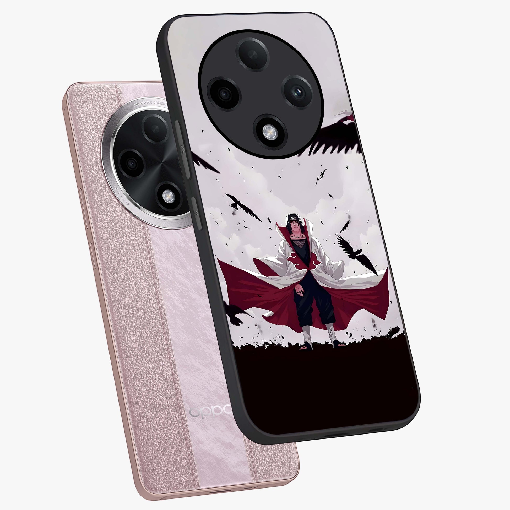 Crimson Crow Ascension Glass Case displayed in angled mockup highlighting powerful crow illustration with dark crimson aesthetic.