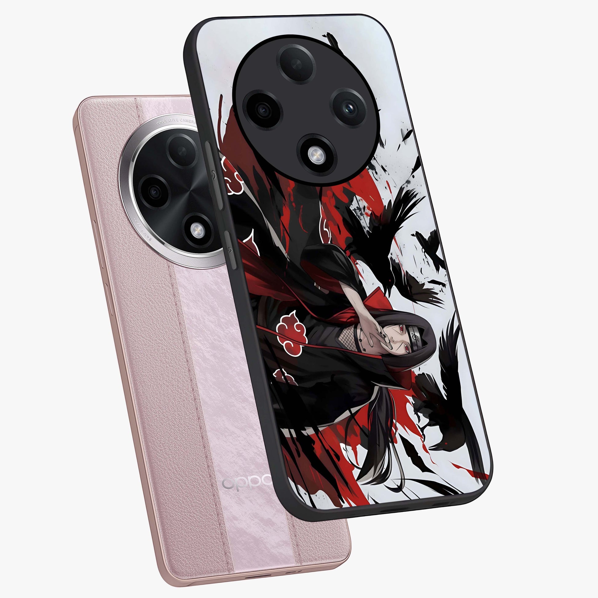 Crimson Crow Illusion Glass Case displayed in angled mockup highlighting mysterious crow graphic with dark aesthetic style.