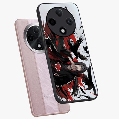 Crimson Crow Illusion Glass Case displayed in angled mockup highlighting mysterious crow graphic with dark aesthetic style.
